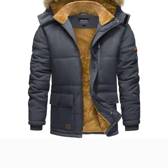 Men's Gray Hooded Puffer Jacket - Picture 1 of 11